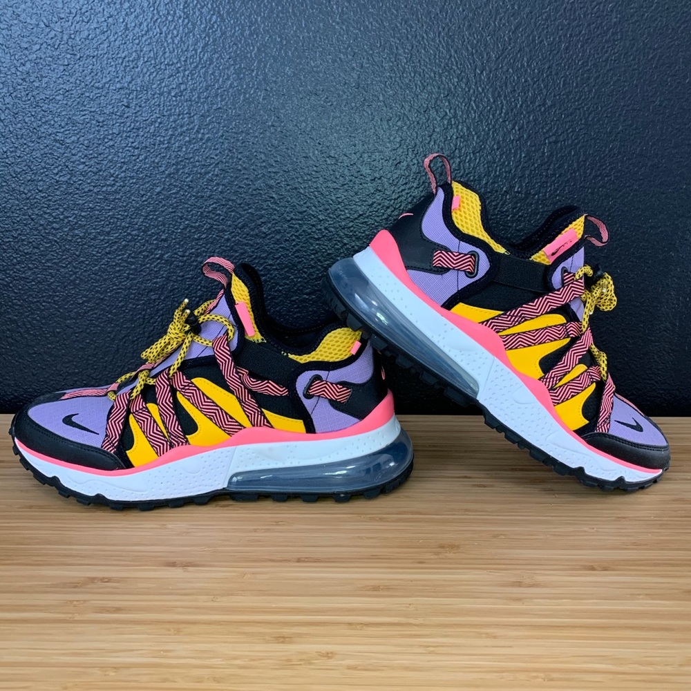 NIKE AIR MAX 270 BOWFIN SZ 9.5 PURPLE YELLOW PINK